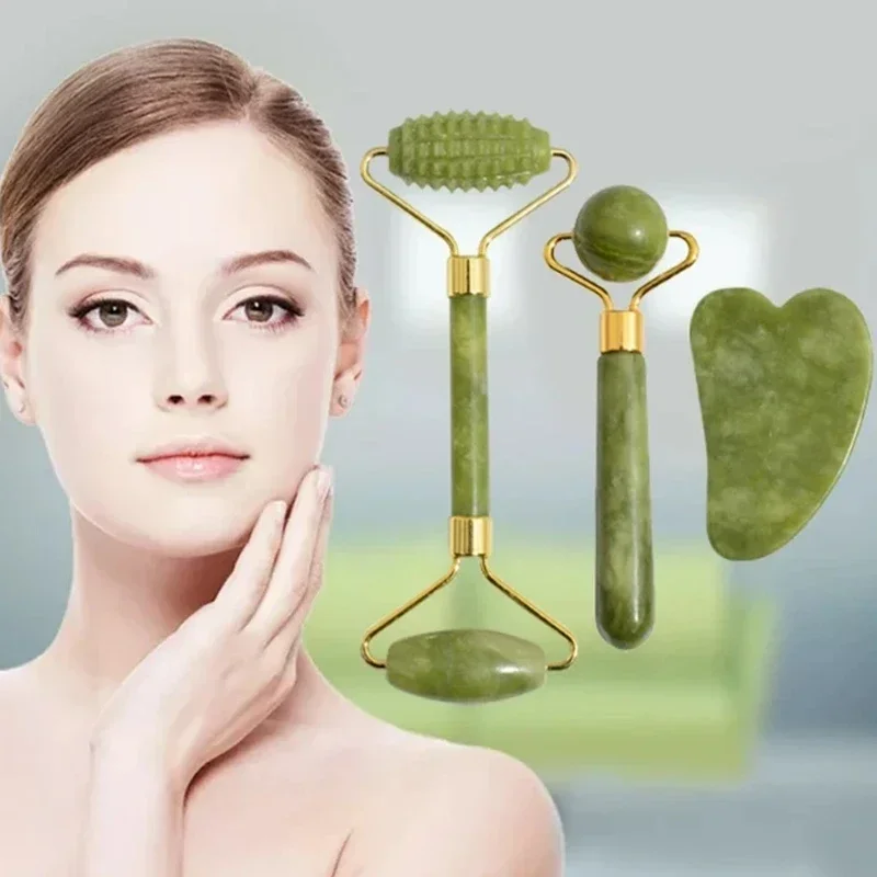 Jade Roller Stone - 천연 옥 롤러 페이스 Gua Sha,